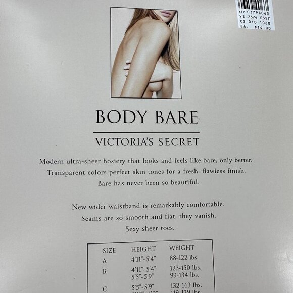 Victoria's Secret Body Bare Control Top 7 Denier Black Size B Sheer Vintage - Picture 7 of 8